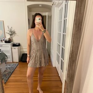 Grey Free People dress with silver stripes